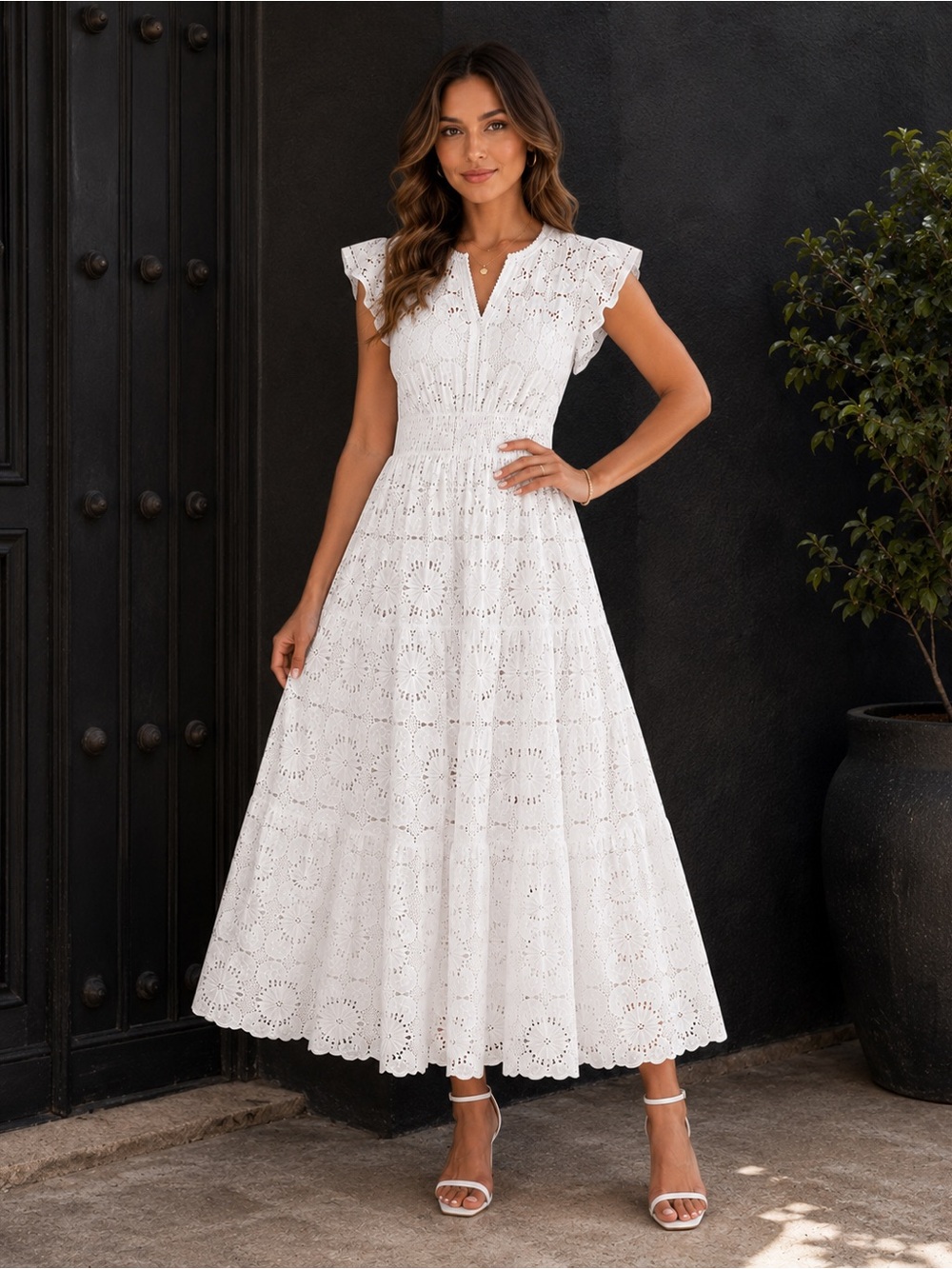 NEW - White Eyelet Lace Maxi Dress | Elegant Boho Summer Wedding Guest Dress